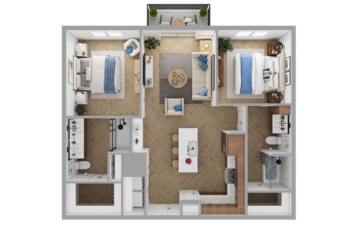 Floor plan for 2 beds, 2 baths, 974 sqft
